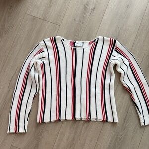 Frame Denim Red and Navy Striped Knit Sweater